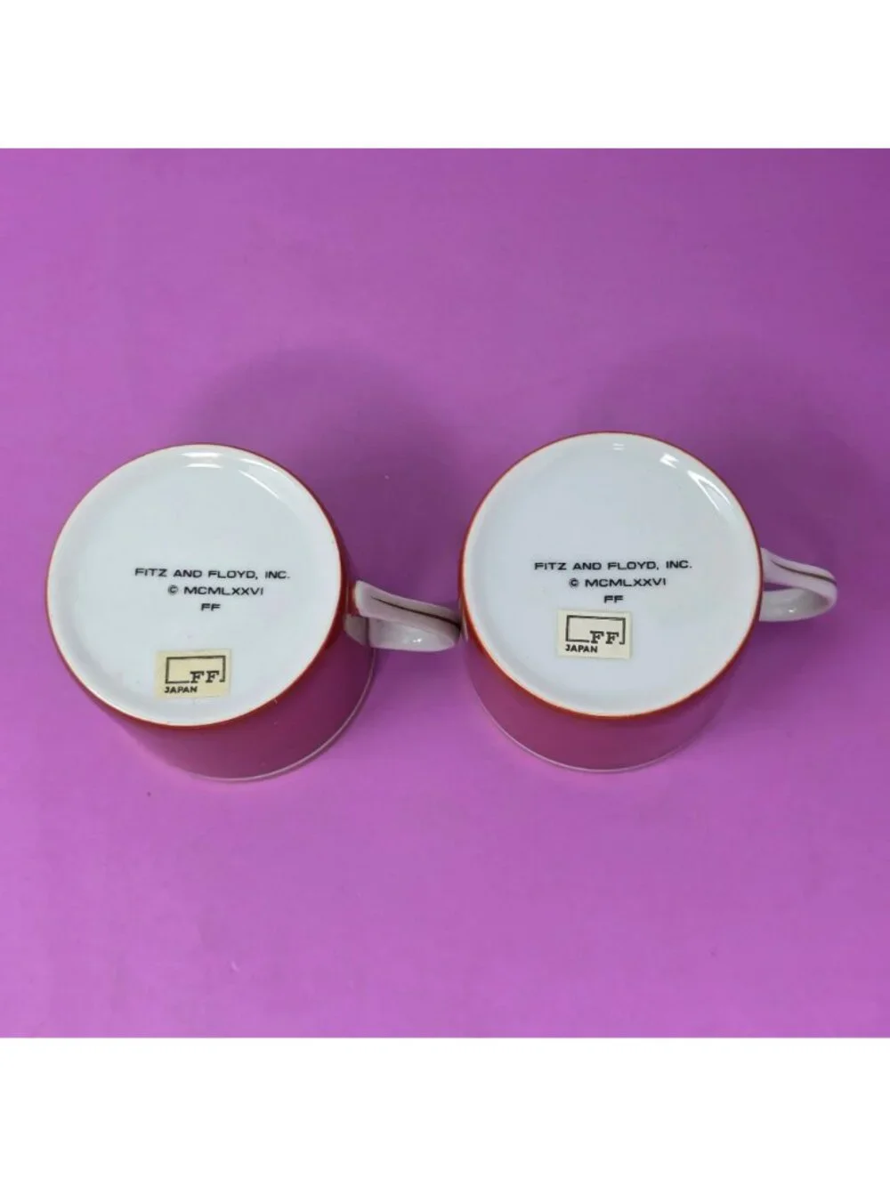 Fitz And Floyd Japan Porcelain Coffee Cups Saucers Set Of4 Red Gold Swirl Design